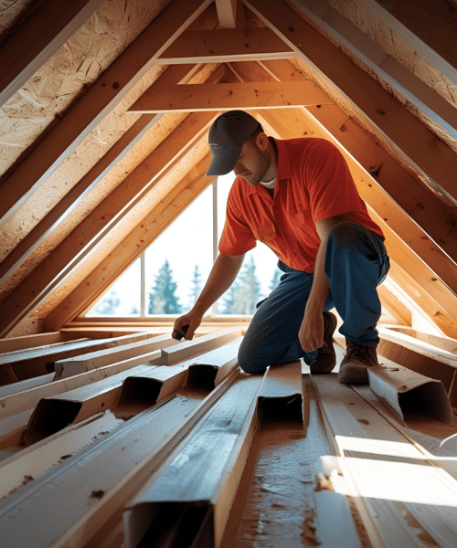 Man working in attic ventilation